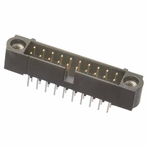 M80-5002042-Datamate J-Tek DIL Male Vertical 3mm Throughboard Connector, selective gold + tin, with jackscrews, 10+10 contacts
