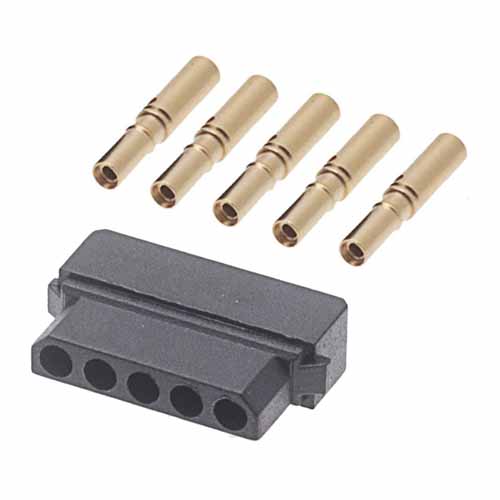 M80-8980505-Datamate L-Tek SIL Female Small Bore (24-28AWG) Crimp Connector, gold clip + gold shell, 5 contacts